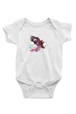 Kartal Baskılı Beyaz Unisex Bebek Body - Zıbın