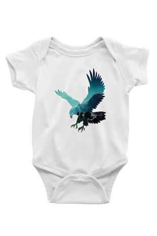 Kartal Baskılı Beyaz Unisex Bebek Body - Zıbın