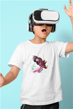 Kartal Baskılı Beyaz Unisex Çocuk Tişört