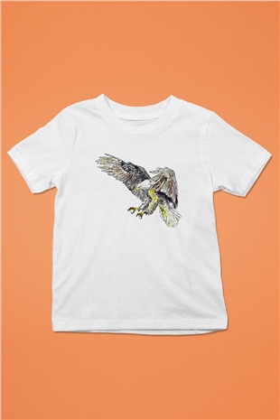 Kartal Baskılı Beyaz Unisex Çocuk Tişört