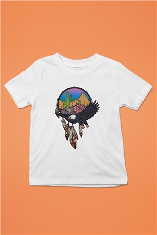 Kartal Baskılı Beyaz Unisex Çocuk Tişört
