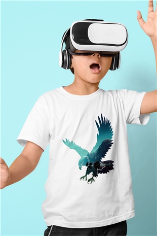 Kartal Baskılı Beyaz Unisex Çocuk Tişört