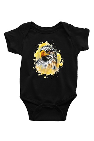 Kartal Baskılı Siyah Bebek Body - Zıbın