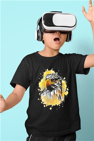 Kartal Baskılı Siyah Unisex Çocuk Tişört