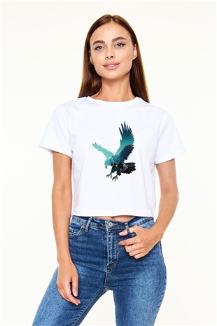 Kartal Beyaz Croptop Tişört