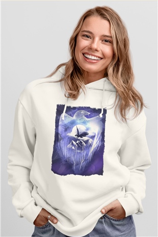 Kartal Beyaz Unisex Hoodie