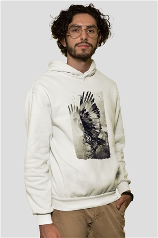 Kartal Beyaz Unisex Hoodie