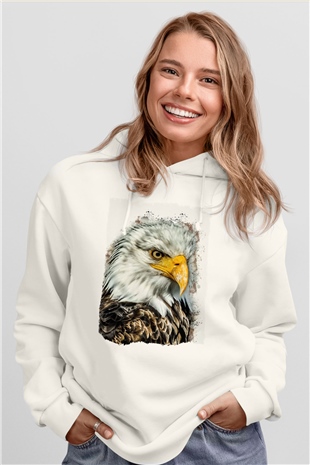 Kartal Beyaz Unisex Hoodie