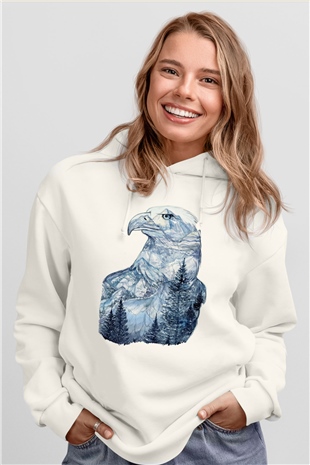 Kartal Beyaz Unisex Hoodie