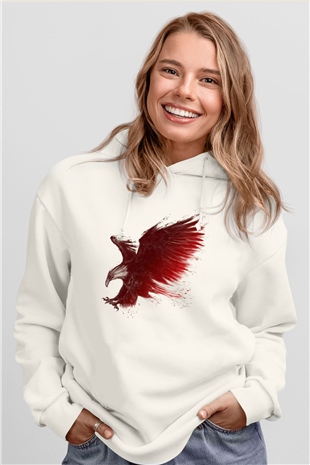 Kartal Beyaz Unisex Hoodie