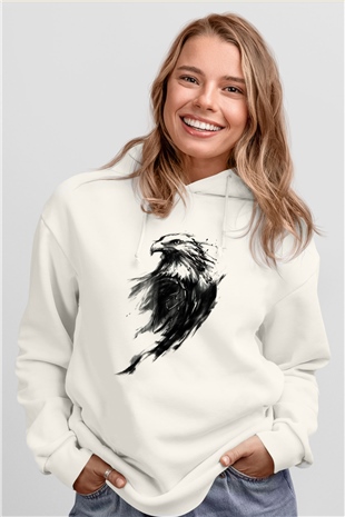 Kartal Beyaz Unisex Kapşonlu Sweatshirt