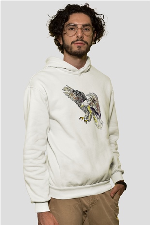 Kartal Beyaz Unisex Kapşonlu Sweatshirt