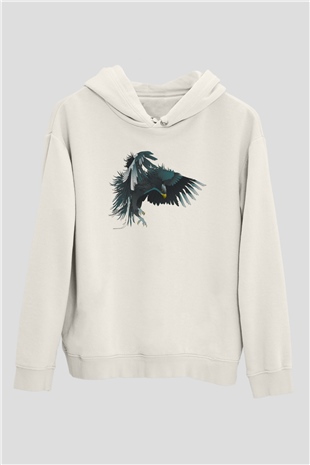 Kartal Beyaz Unisex Kapşonlu Sweatshirt