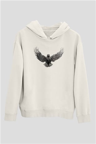 Kartal Beyaz Unisex Kapşonlu Sweatshirt