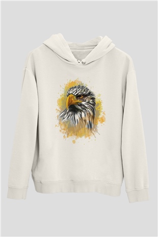 Kartal Beyaz Unisex Kapşonlu Sweatshirt