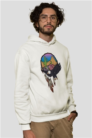 Kartal Beyaz Unisex Kapşonlu Sweatshirt