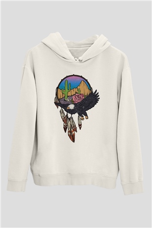 Kartal Beyaz Unisex Kapşonlu Sweatshirt