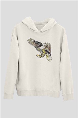 Kartal Beyaz Unisex Kapşonlu Sweatshirt