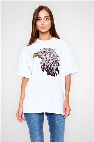 Kartal Beyaz Unisex Oversize Tişört T-Shirt