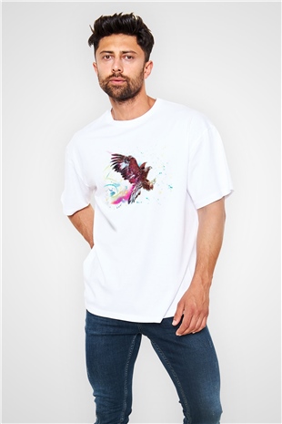 Kartal Beyaz Unisex Oversize Tişört T-Shirt