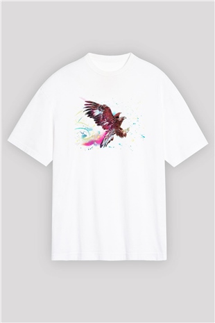 Kartal Beyaz Unisex Oversize Tişört T-Shirt