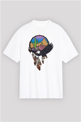 Kartal Beyaz Unisex Oversize Tişört T-Shirt