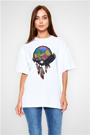 Kartal Beyaz Unisex Oversize Tişört T-Shirt