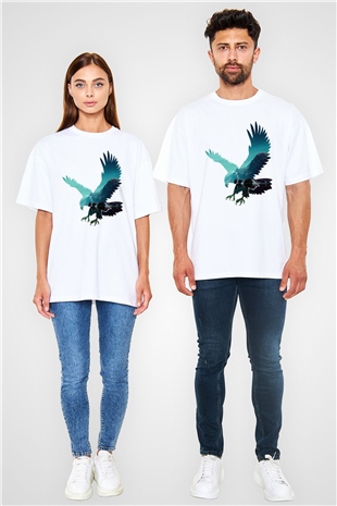 Kartal Beyaz Unisex Oversize Tişört T-Shirt