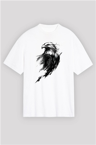 Kartal Beyaz Unisex Oversize Tişört T-Shirt