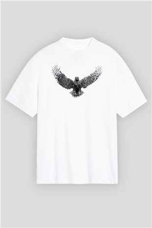 Kartal Beyaz Unisex Oversize Tişört T-Shirt
