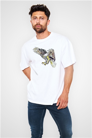 Kartal Beyaz Unisex Oversize Tişört T-Shirt