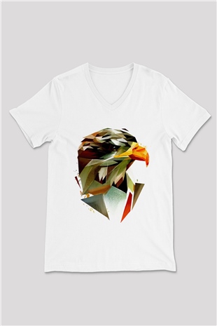 Kartal Beyaz Unisex V Yaka Tişört