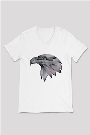 Kartal Beyaz Unisex V Yaka Tişört