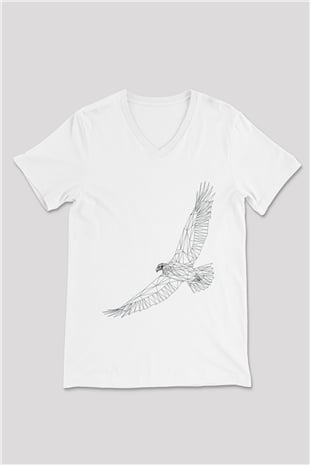 Kartal Beyaz Unisex V Yaka Tişört