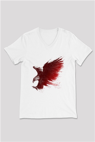 Kartal Beyaz Unisex V Yaka Tişört