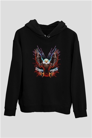 Kartal Siyah Unisex Kapüşonlu Sweatshirt