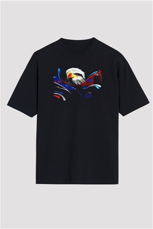 Kartal Siyah Unisex Oversize Tişört T-Shirt