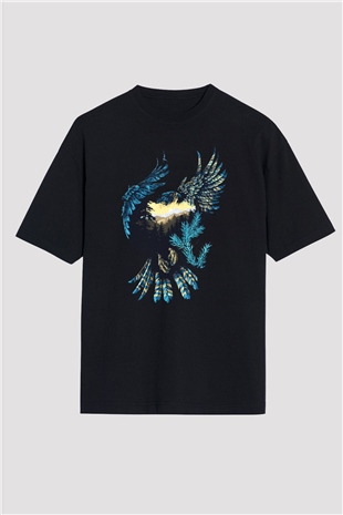 Kartal Siyah Unisex Oversize Tişört T-Shirt