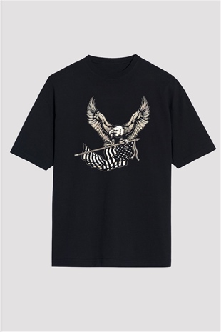 Kartal Siyah Unisex Oversize Tişört T-Shirt