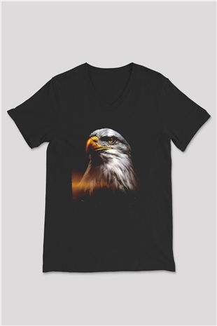 Kartal Siyah Unisex V Yaka Tişört