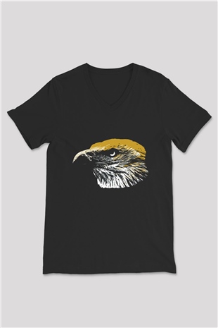 Kartal Siyah Unisex V Yaka Tişört
