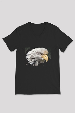 Kartal Siyah Unisex V Yaka Tişört