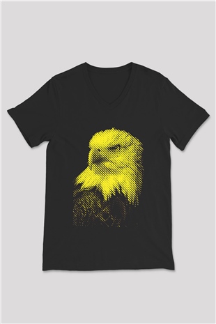Kartal Siyah Unisex V Yaka Tişört