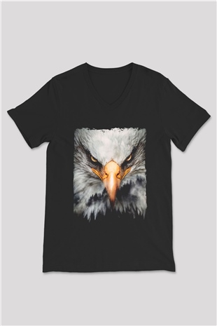 Kartal Siyah Unisex V Yaka Tişört