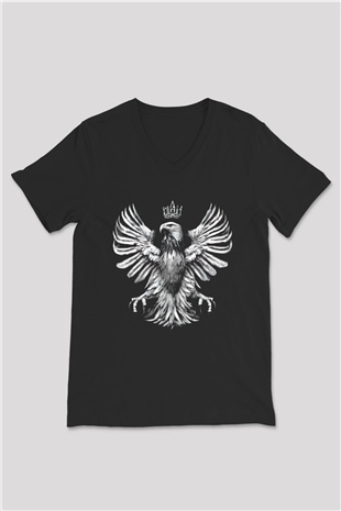 Kartal Siyah Unisex V Yaka Tişört