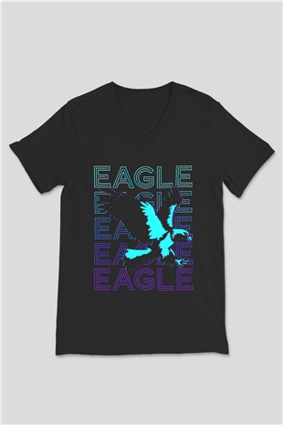 Kartal Siyah Unisex V Yaka Tişört