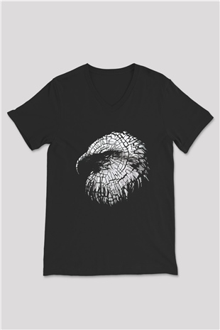 Kartal Siyah Unisex V Yaka Tişört