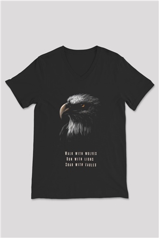 Kartal Siyah Unisex V Yaka Tişört