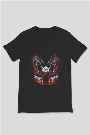 Kartal Siyah Unisex V Yaka Tişört