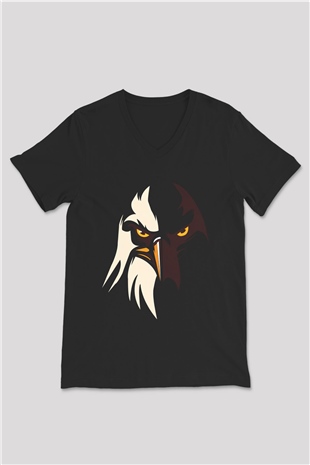 Kartal Siyah Unisex V Yaka Tişört T-Shirt